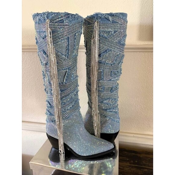 Azalea Wang Domingo Western Boot Women Size 67Color Denim -NIB